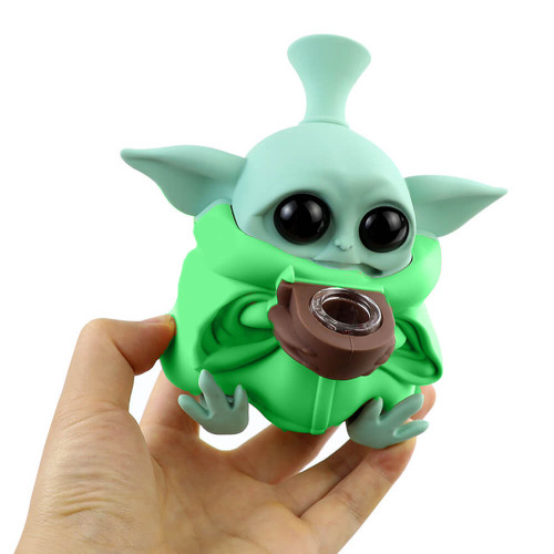Silikonski bong Alien, 13 cm, zelen