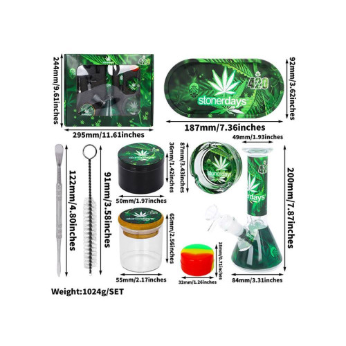 Stekleni mini bong - 6-delni set Hemp Leaf 420