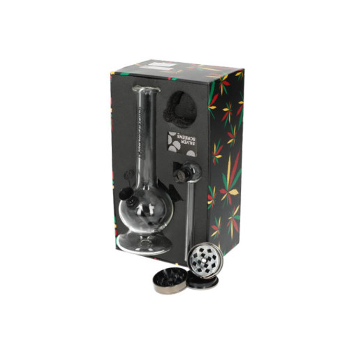 Stekleni mini bong, 3-delni set (bong, mlinček, pipa)