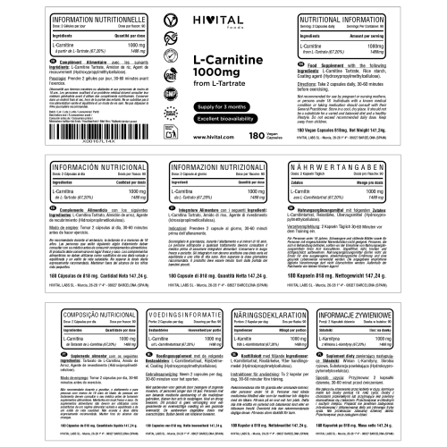 L-karnitin HiVital 1000 mg, 180 kapsul