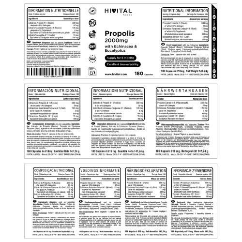 Propolis 500 mg + ameriški slamnik in evkaliptus, HiVital, 180 kapsul