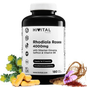 Rožni koren (Rhodiola rosea) 500 mg + sibirski ginseng in žafran HiVital, 180 veganskih kapsul 