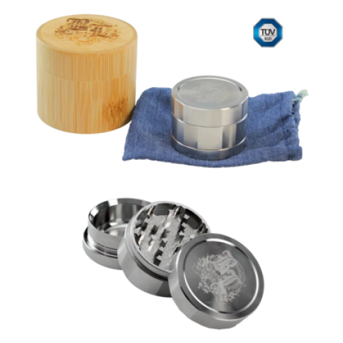 Deluxe grinder Black Leaf iz nerjavnega jekla, 3-delni, v bambusovi škatlici