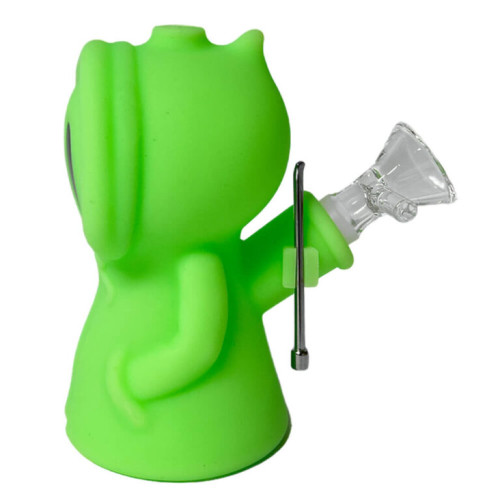 Silikonska pipa Green Death s kovinsko žlico in posodico za dab, 11 cm