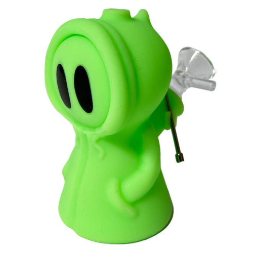 Silikonska pipa Green Death s kovinsko žlico in posodico za dab, 11 cm